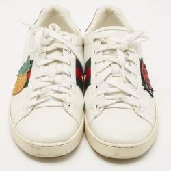 Gucci White Leather Embroidered Ladybird And Pineapple Ace Low Top Sneakers Size 38