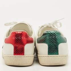 Gucci White Leather Embroidered Ladybird And Pineapple Ace Low Top Sneakers Size 38