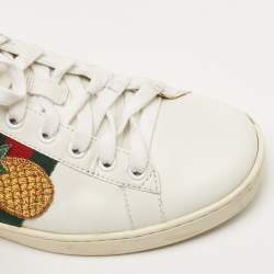 Gucci White Leather Embroidered Ladybird And Pineapple Ace Low Top Sneakers Size 38