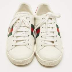 Gucci White Leather Ace Web Detail Low Top Sneakers Size 37.5