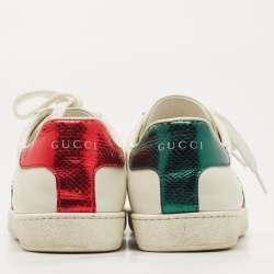 Gucci White Leather Ace Web Detail Low Top Sneakers Size 37.5