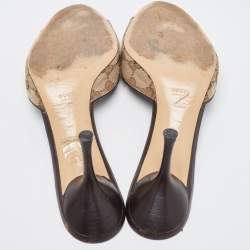 Gucci Beige/Brown GG Canvas Web Bow Slide Sandals Size 40.5