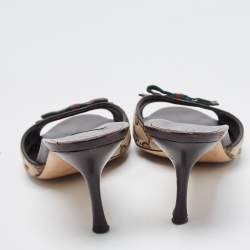 Gucci Beige/Brown GG Canvas Web Bow Slide Sandals Size 40.5