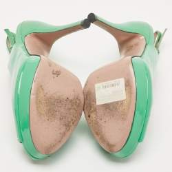 Pre Owned Gucci Green Patent Leather Peep Toe Platform Slingback Pumps Size 38