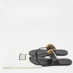 Gucci Black Leather GG Marmont Thong Flats Size 37.5