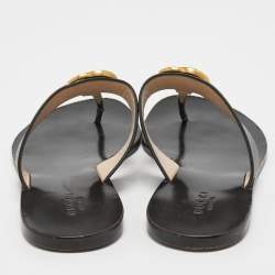 Gucci Black Leather GG Marmont Thong Flats Size 37.5