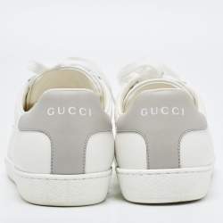 Pre Owned Gucci White Perforated Interlocking G Leather Sneakers Size 36