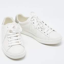 Pre Owned Gucci White Perforated Interlocking G Leather Sneakers Size 36