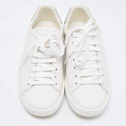 Pre Owned Gucci White Perforated Interlocking G Leather Sneakers Size 36