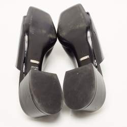 Gucci Black Patent Leather Horsebit Lexi Block Heel Slide Sandals Size 38