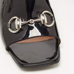 Gucci Black Patent Leather Horsebit Lexi Block Heel Slide Sandals Size 38