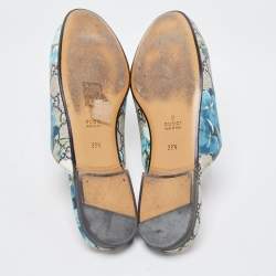 Gucci Grey Canvas  Flower Print Princetown Mules Size 38.5