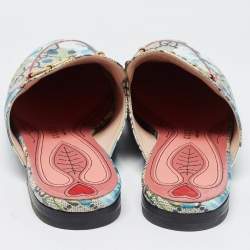 Gucci Grey Canvas  Flower Print Princetown Mules Size 38.5