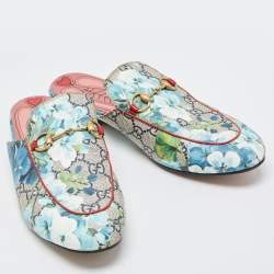 Gucci Grey Canvas  Flower Print Princetown Mules Size 38.5