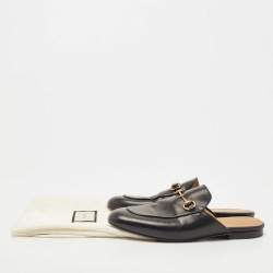 Pre Owned Gucci Black Leather Princetown Mules Size 38