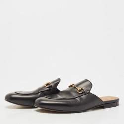 Pre Owned Gucci Black Leather Princetown Mules Size 38