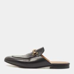 Pre Owned Gucci Black Leather Princetown Mules Size 38