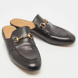 Pre Owned Gucci Black Leather Princetown Mules Size 38