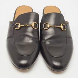 Pre Owned Gucci Black Leather Princetown Mules Size 38