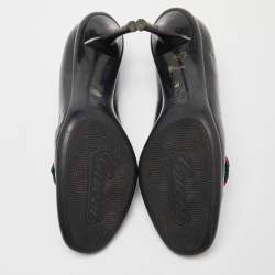 Pre Owned Gucci Black Patent Leather Web Bow Pumps Size 38.5