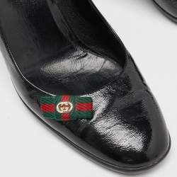Pre Owned Gucci Black Patent Leather Web Bow Pumps Size 38.5