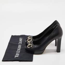 Pre Owned Gucci Black Leather Horsebit Peep Toe Pumps Size 35