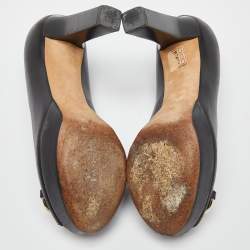 Pre Owned Gucci Black Leather Horsebit Peep Toe Pumps Size 35