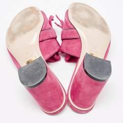 Gucci Pink Suede Double G Fringe Details Block Heel Slide Sandals Size 38