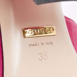 Gucci Pink Suede Double G Fringe Details Block Heel Slide Sandals Size 38