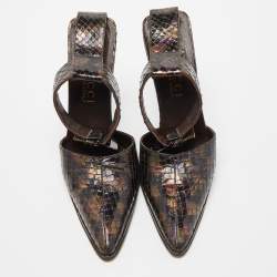 Gucci Brown Python Pointed Toe Ankle Strap Sandals Size 36