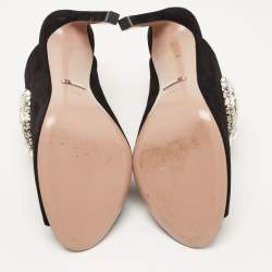 مملوكة مسبقًا Gucci Black Suede Maxime Crystals Embellished Open Toe Slide Sandals Size 38.5