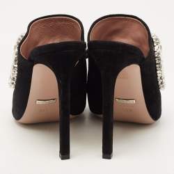 مملوكة مسبقًا Gucci Black Suede Maxime Crystals Embellished Open Toe Slide Sandals Size 38.5