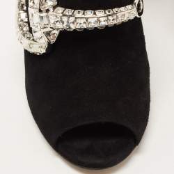 مملوكة مسبقًا Gucci Black Suede Maxime Crystals Embellished Open Toe Slide Sandals Size 38.5