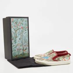 Gucci Grey Canvas And Leather Flower Print GG Supreme Sneakers Size 38