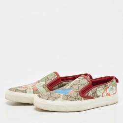 Gucci Grey Canvas And Leather Flower Print GG Supreme Sneakers Size 38
