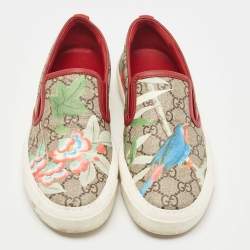 Gucci Grey Canvas And Leather Flower Print GG Supreme Sneakers Size 38