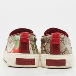 Gucci Grey Canvas And Leather Flower Print GG Supreme Sneakers Size 38