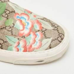 Gucci Grey Canvas And Leather Flower Print GG Supreme Sneakers Size 38