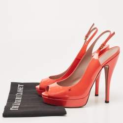 Gucci Orange Patent Leather Peep Toe Platform Pumps Size 39