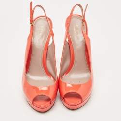 Gucci Orange Patent Leather Peep Toe Platform Pumps Size 39