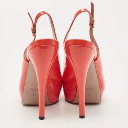 Gucci Orange Patent Leather Peep Toe Platform Pumps Size 39