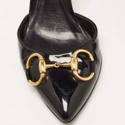 Gucci Black Patent Horsebit Pointed Toe D'orsay Pumps Size 37