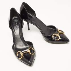 Gucci Black Patent Horsebit Pointed Toe D'orsay Pumps Size 37