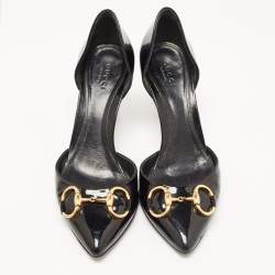 Gucci Black Patent Horsebit Pointed Toe D'orsay Pumps Size 37