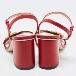 Gucci  Red Leather GG Marmont  Ankle Strap Sandals Size 36.5