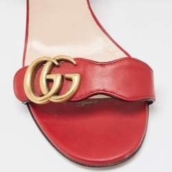 Gucci  Red Leather GG Marmont  Ankle Strap Sandals Size 36.5