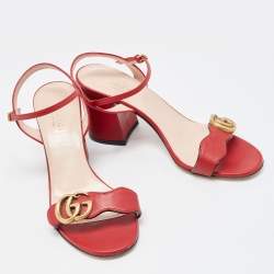 Gucci  Red Leather GG Marmont  Ankle Strap Sandals Size 36.5