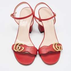 Gucci  Red Leather GG Marmont  Ankle Strap Sandals Size 36.5