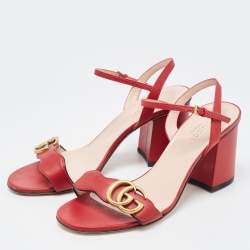 Gucci  Red Leather GG Marmont  Ankle Strap Sandals Size 36.5