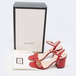 Gucci  Red Leather GG Marmont  Ankle Strap Sandals Size 36.5